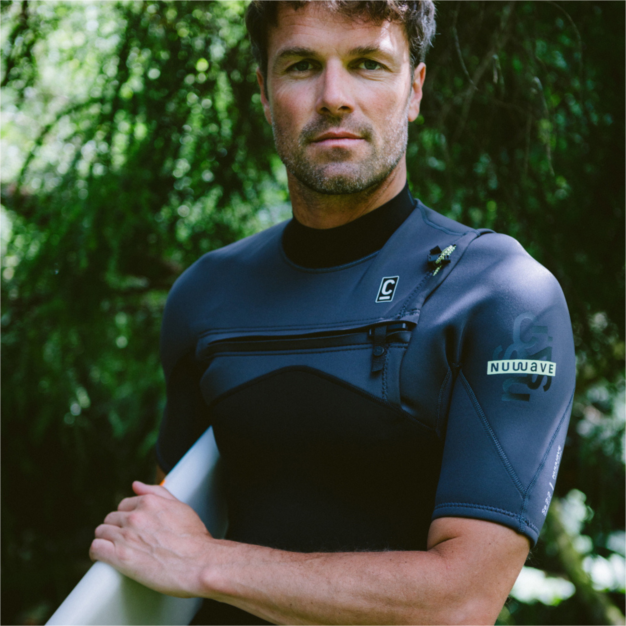2026 C-Skins Da Uomo NuWave Session Lite 2/2mm Chest Zip Short Arm Muta C-NSEL22SAM - Black / Meteor